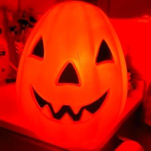 Empire vintage pumpkin mold smiling skeleton face orange black indoor 13in tall